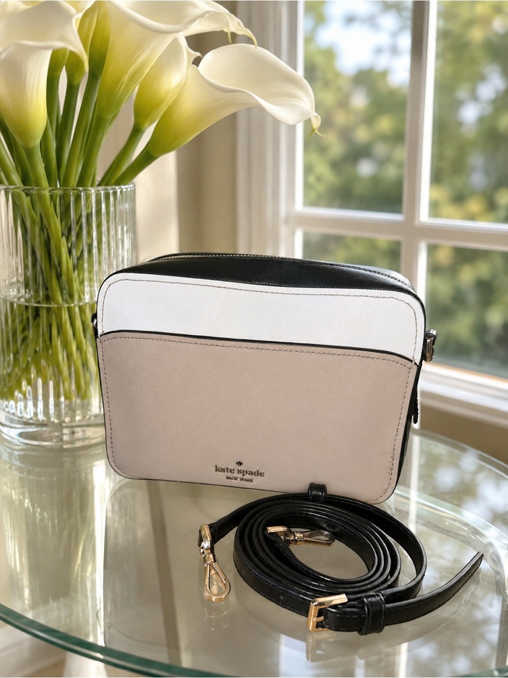 Kate spade Colorblock Crossbody Bag in Black, White and Taupe